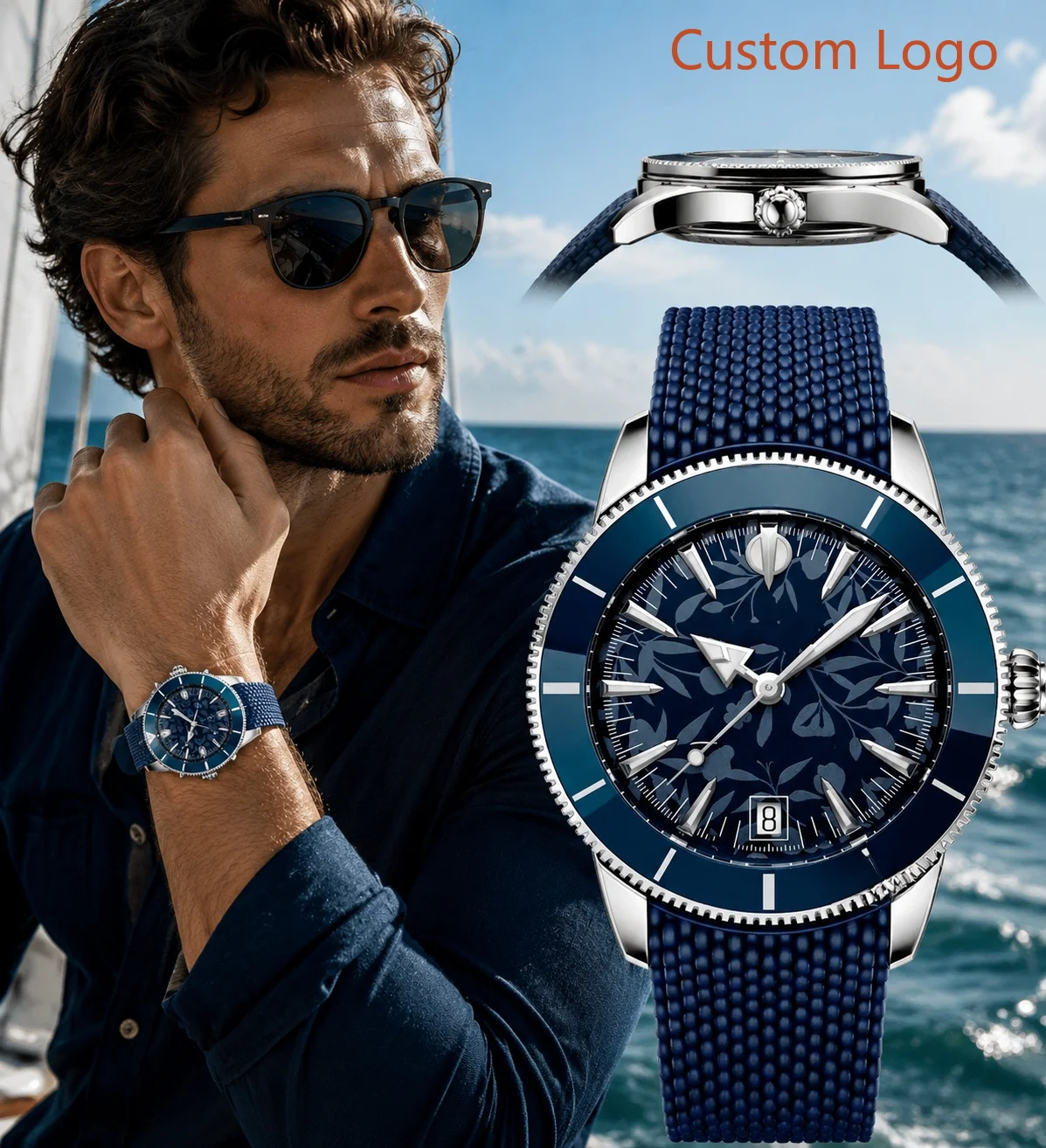 Luxury Watch With Rubber Strap - Men 46mm Diving Automatic Watch Rotating
