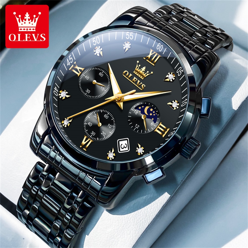 Luxury Watch Moon Phase - OLEVS Popular men's watches stainless steel