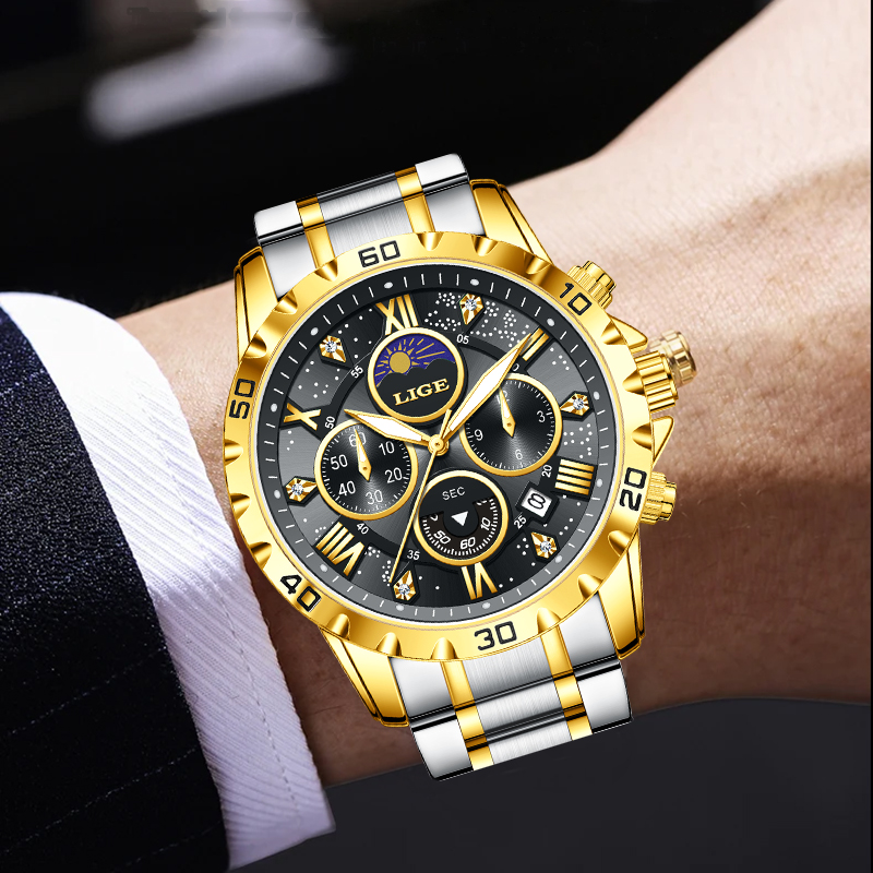 LIGE Top Brand Luxury Quartz M - Luxury Watch Moon Phase review and price