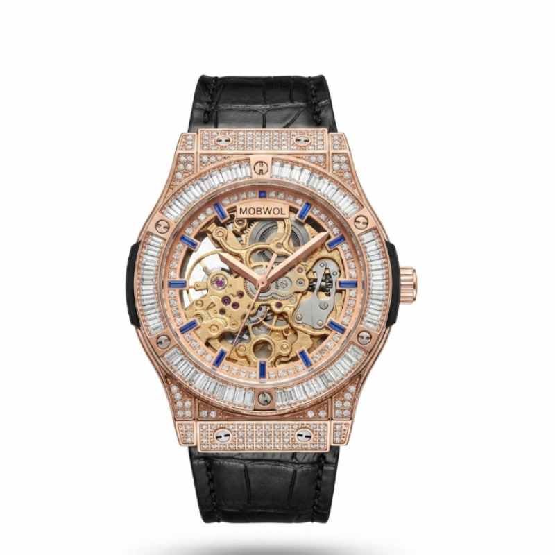 MOBWOL Rose Gold Skeleton Mech - Luxury Watch With Rubber Strap review and price