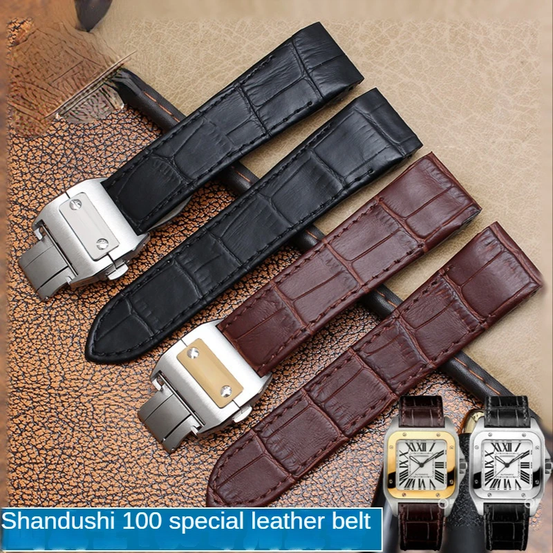 Genuine Leather Watchband for  - Cartier Watch Santos review and price