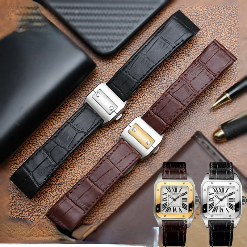 Genuine Leather Watchband for  - Cartier Watch Santos review and price