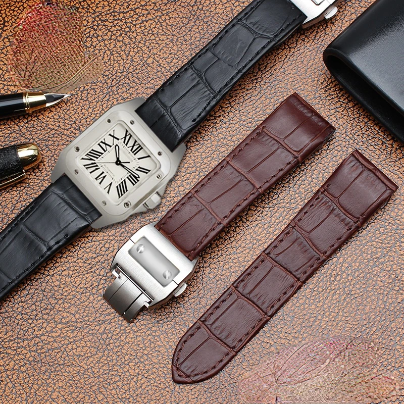Genuine Leather Watchband for  - Cartier Watch Santos review and price